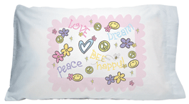 Penny Laine Autograph Pillowcase-Love, Dream, Peace, Happy