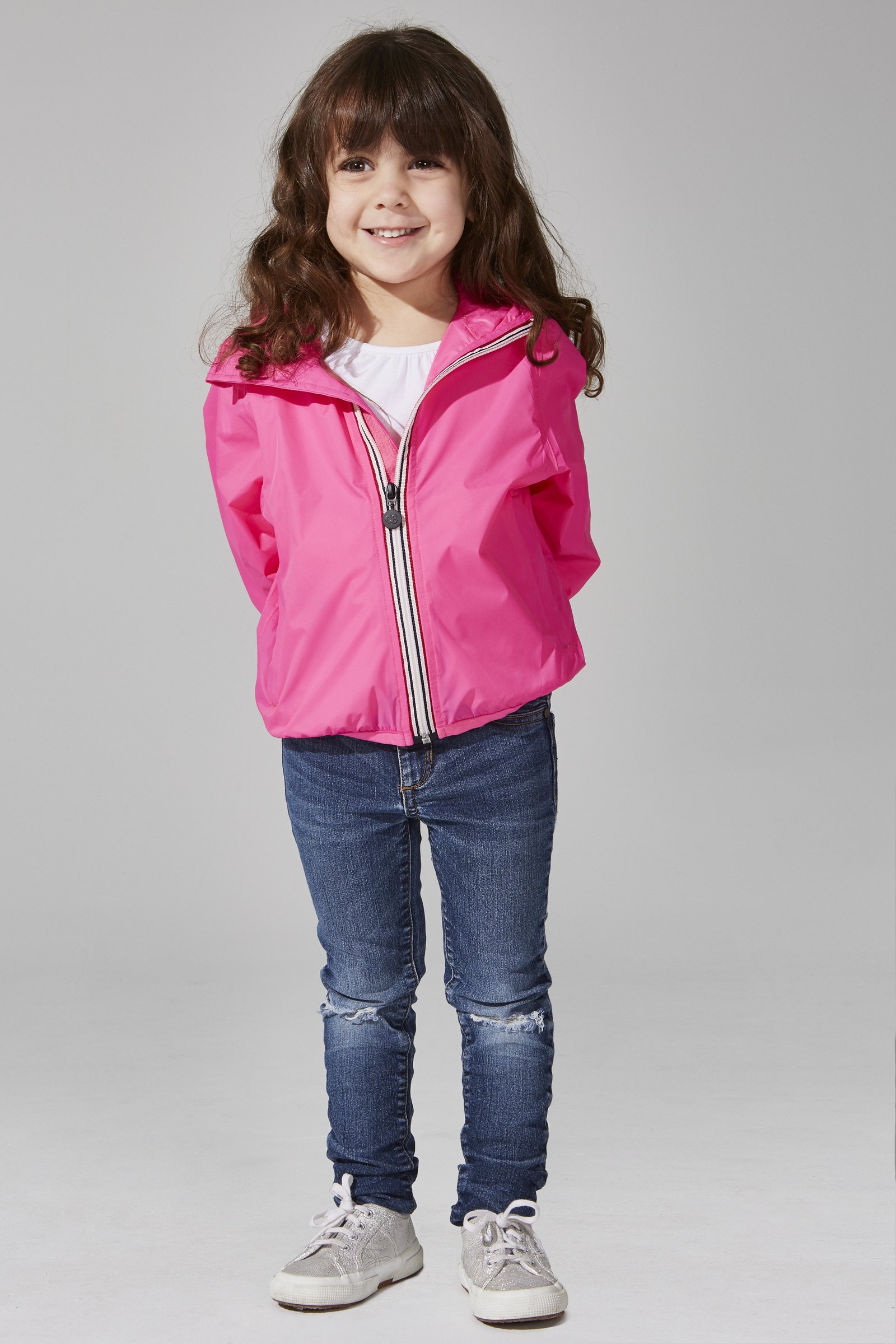 SAM PRINT KIDS PACKABLE RAIN JACKET-PINK FLOURESCENT