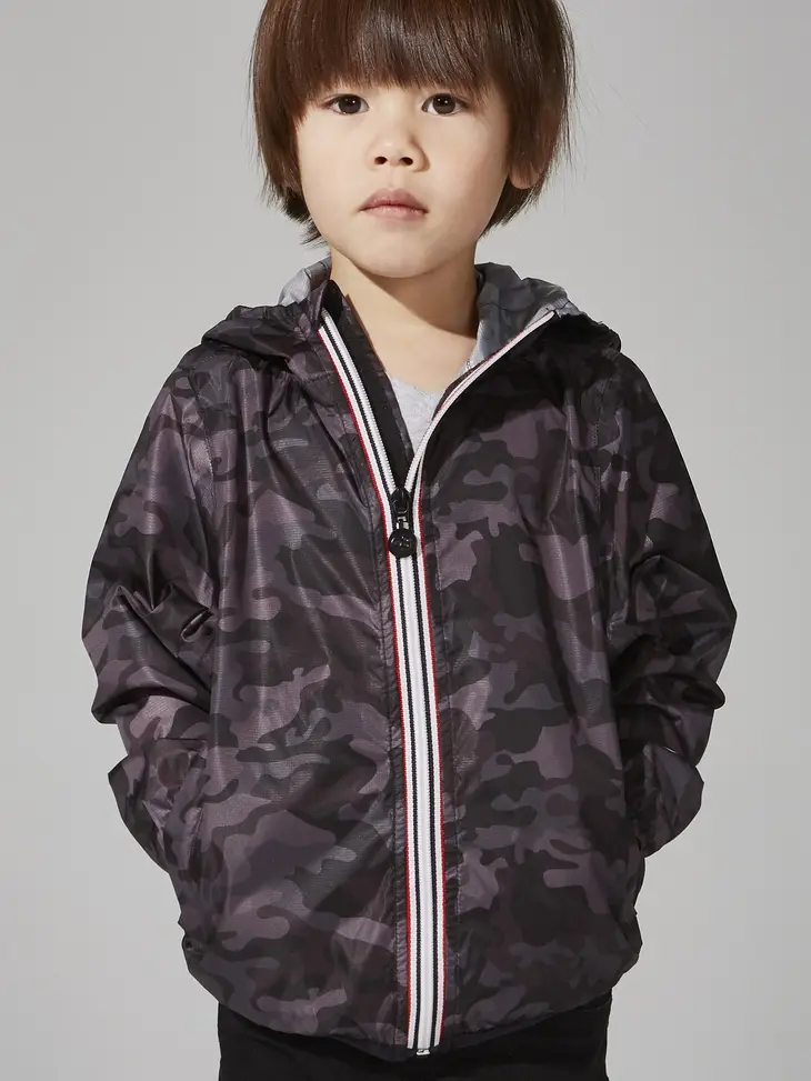 SAM PRINT KIDS PACKABLE RAIN JACKET BLACK CAMO
