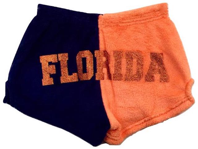 COLLEGE FUZZY COLOR BLOCK SHORTS W/ GLITTER-CUSTOM