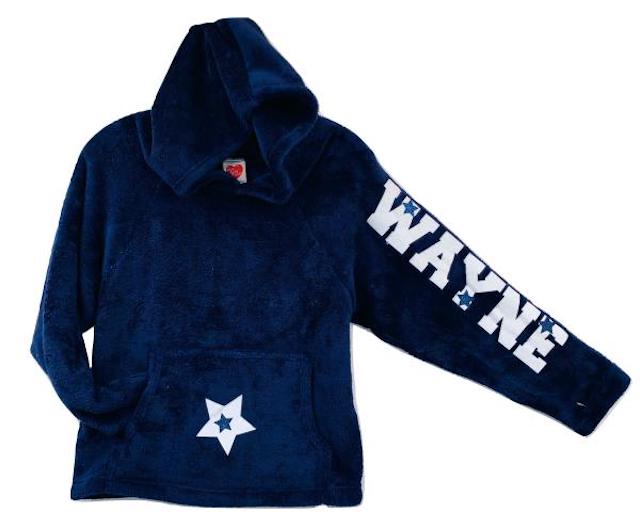 FUZZY HOODIE WITH GLITTER CAMP NAME AND STAR ON POCKET (CUSTOM)