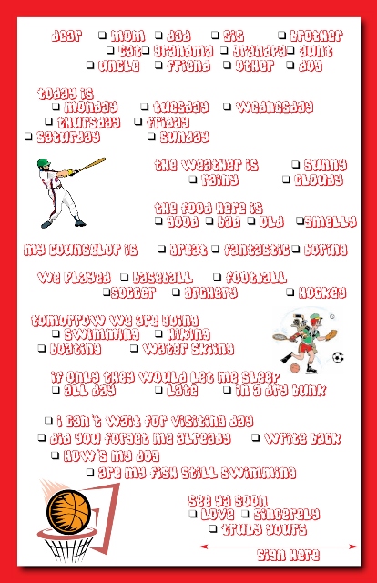 Sports Data Check Off  Memo Pads (Camp Stationery)