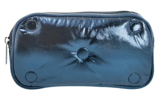 BLUE METALLIC TUFTED COSMETIC BAG