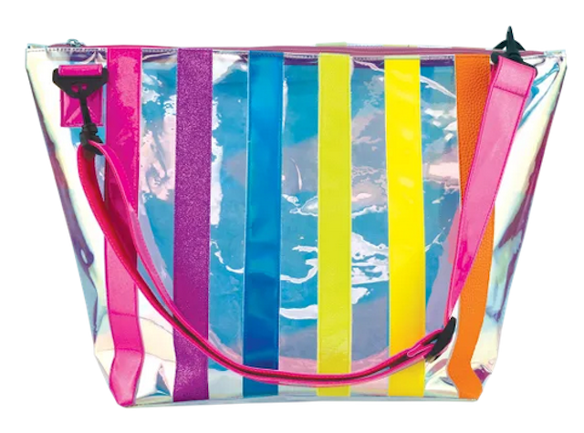 IRIDESCENT STRIPED CLEAR OVERNIGHT BAG