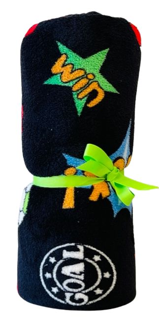 MADE WITH LOVE N KISSES FLURR BLANKET-SOCCER SHOOTOUT BLACK