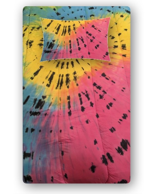 2PC TIE DYE TWIN SHEET SET-MULTI W/ BLACK