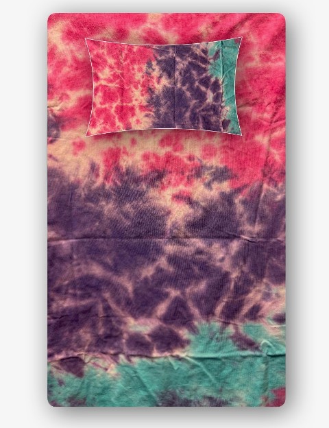 2PC TIE DYE TWIN SHEET SET-HOT PINK/PURPLE/AQUA