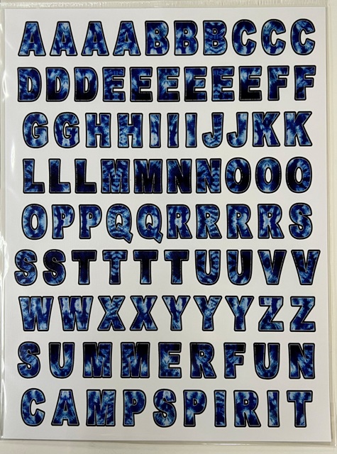 CLING ITS SHEETS ALPHABET 9x12-BLUE TIE DYE