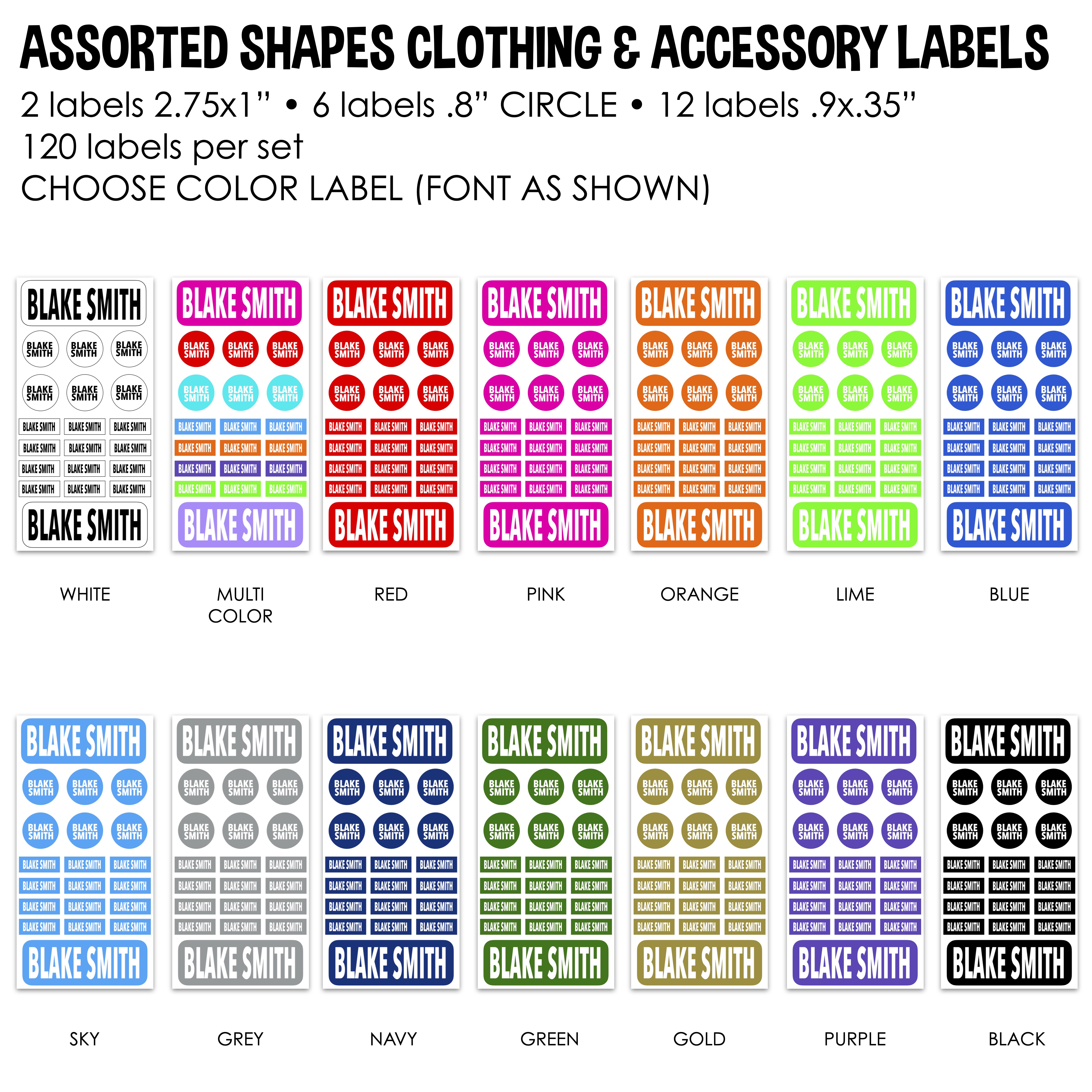 NAMEDROPS ASSORTED SHAPES CLOTHING & ACCESSORY  LABELS