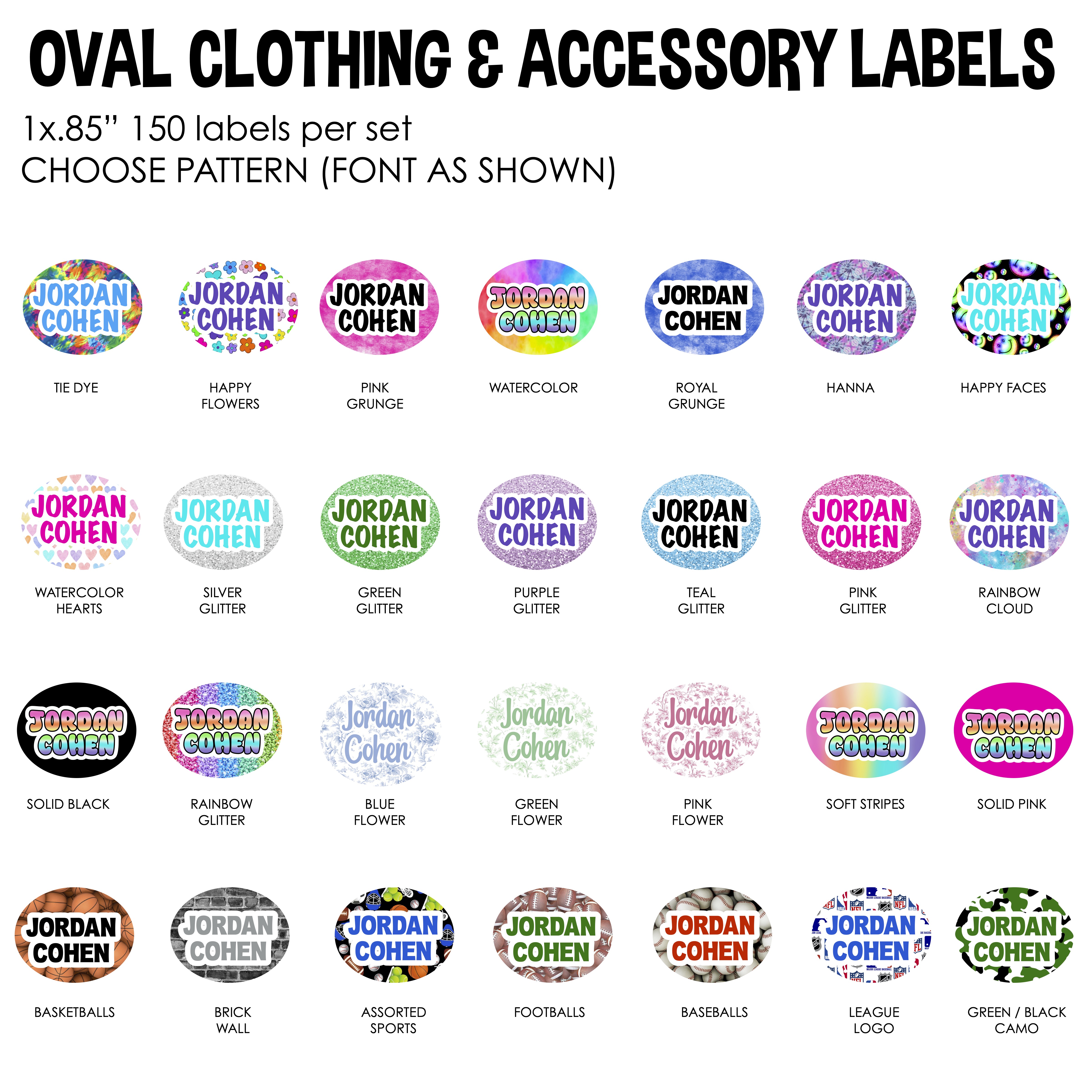 NAMEDROPS CLOTHING & ACCESSORY OVAL LABELS