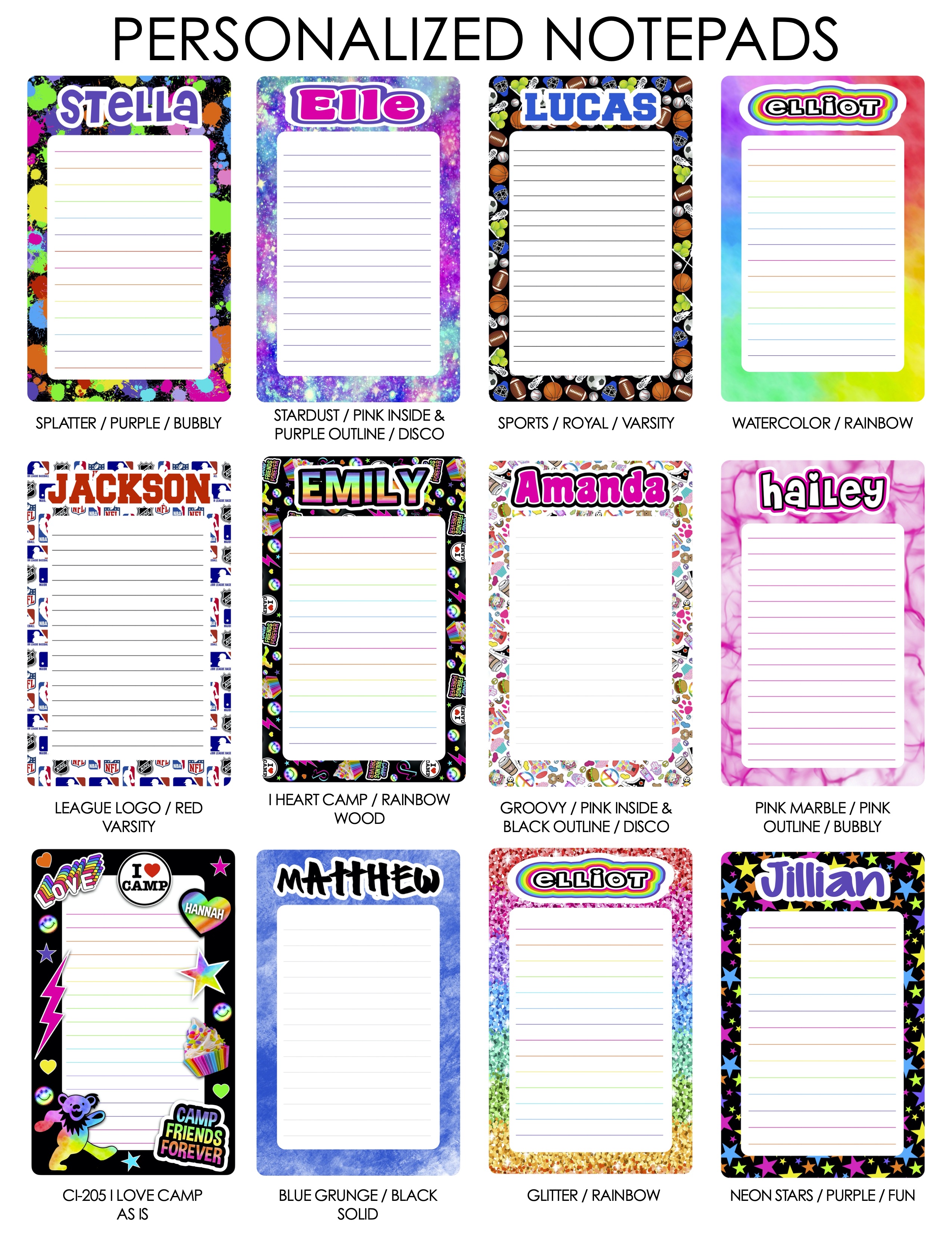 Namedrops Personalized Notepad (Camp Stationery)