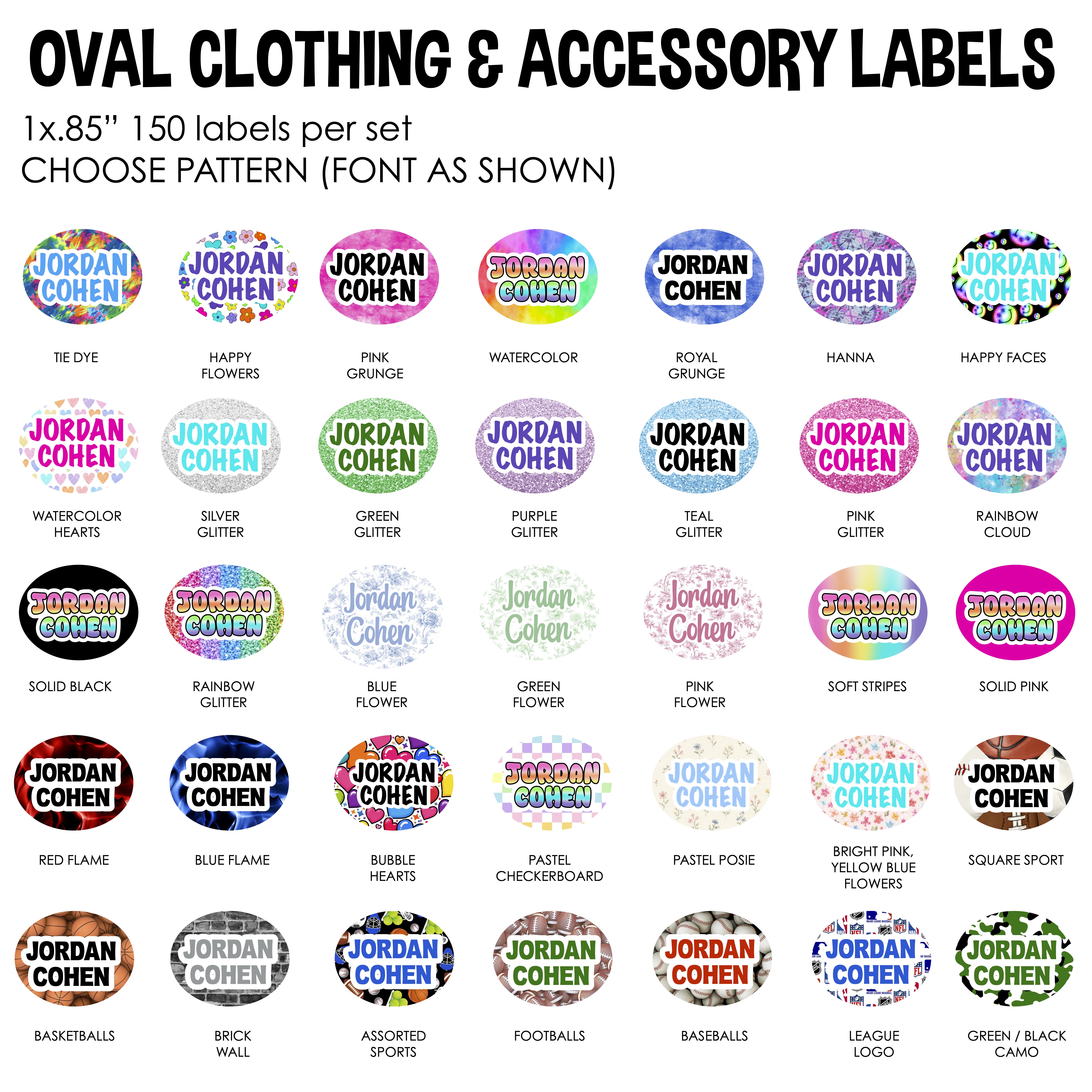 NAMEDROPS CLOTHING & ACCESSORY OVAL LABELS
