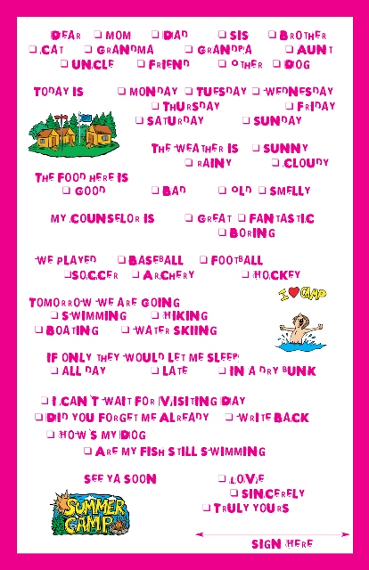 Pink Check Off Pads (Camp Stationery)