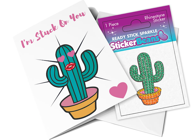 Cactus-StickerBeans Greeting Card/Sticker Combo