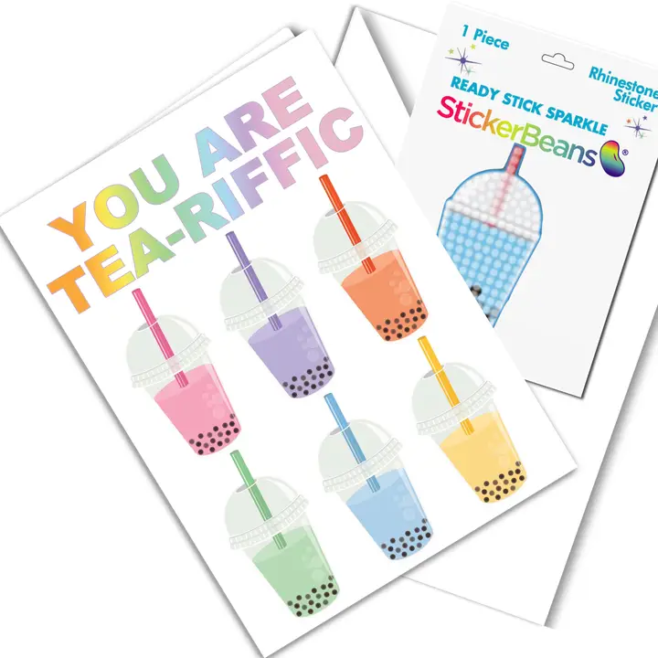 Bubble Tea-StickerBeans Greeting Card/Sticker Combo