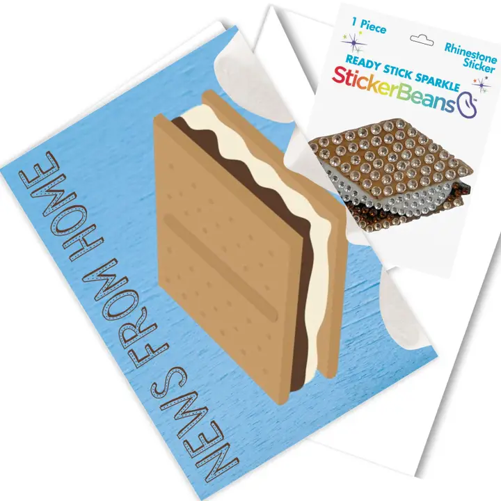 Smores-StickerBeans Greeting Card/Sticker Combo
