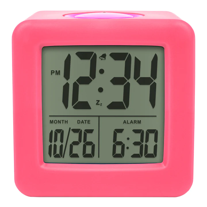 SOFT CUBE LCD ALARM CLOCK W/ SMART LIGHT-PINK