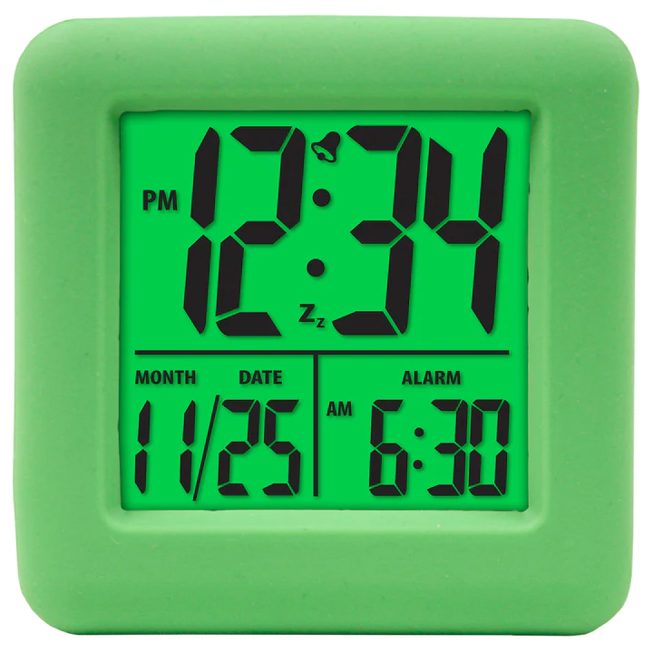 SOFT CUBE LCD ALARM CLOCK W/ SMART LIGHT-GREEN
