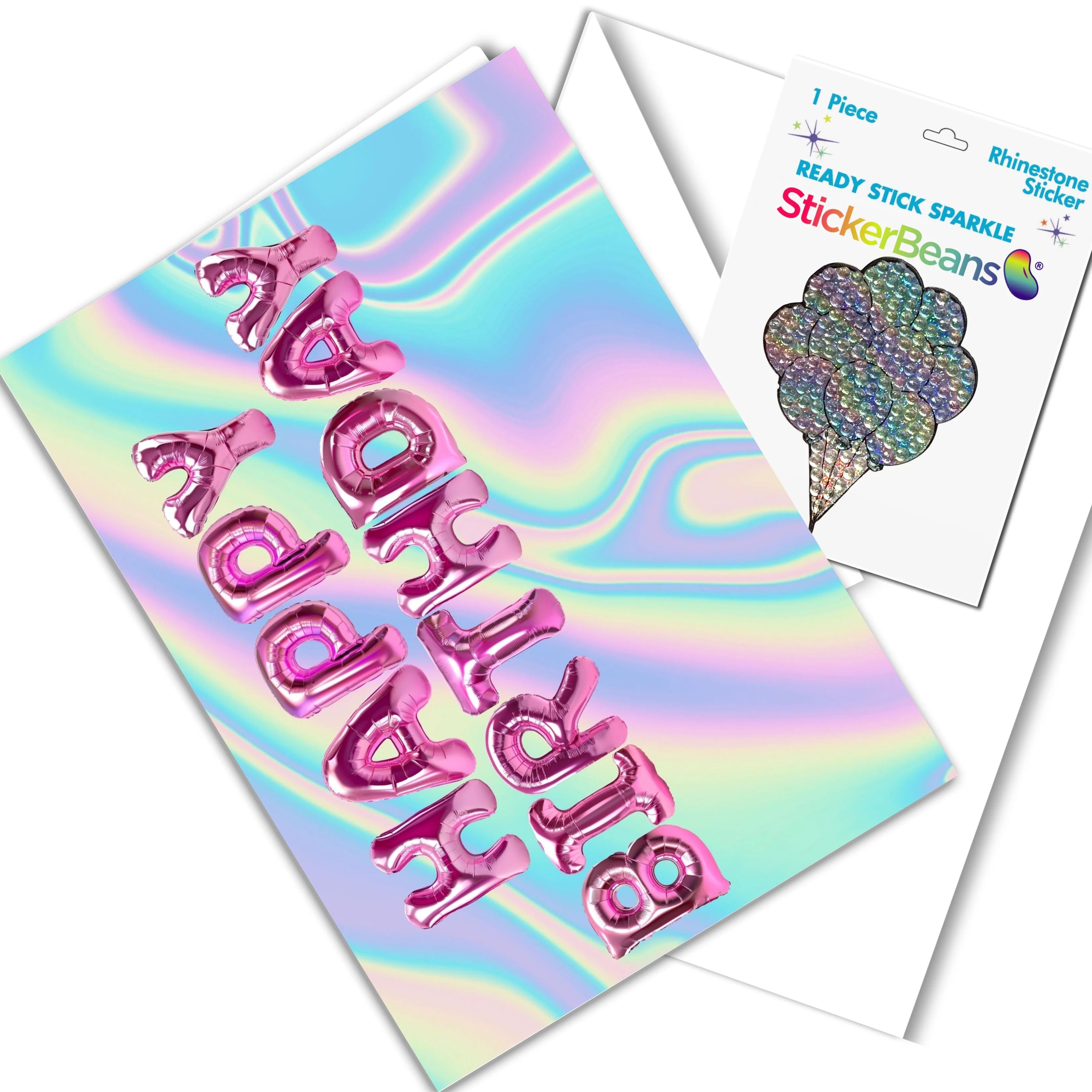 StickerBeans Greeting Card/Sticker Combo-Birthday Balloons