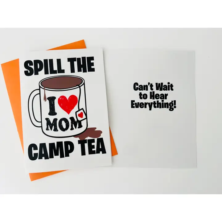 GREETING CARD-SPILL THE CAMP TEAL