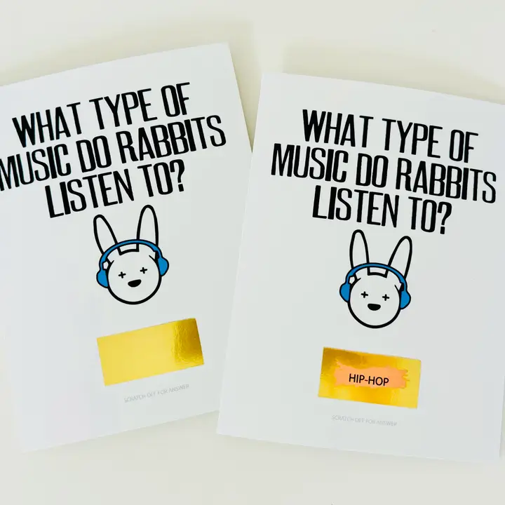 SCRATCH OFF GREETING CARD-WHAT MUSIC DO RABBITS