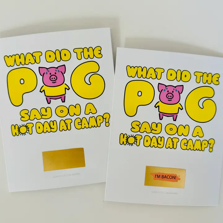 SCRATCH OFF GREETING CARD-WHAT DID THE PIG SAY