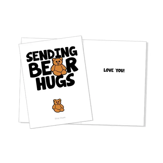 GREETING CARD WITH SHOE CHARM-SENDING BEAR HUGS