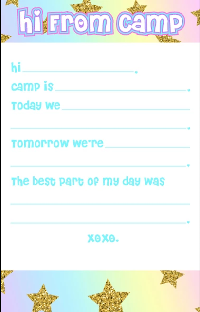 CAMP NOTEPADS-FILL IN--GLITTER STARS (Camp Stationery)