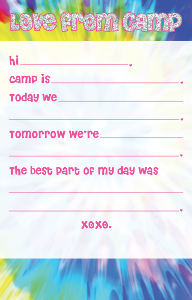 CAMP NOTEPAD-FILL IN-BRIGHT TIE DYE (Camp Stationery)