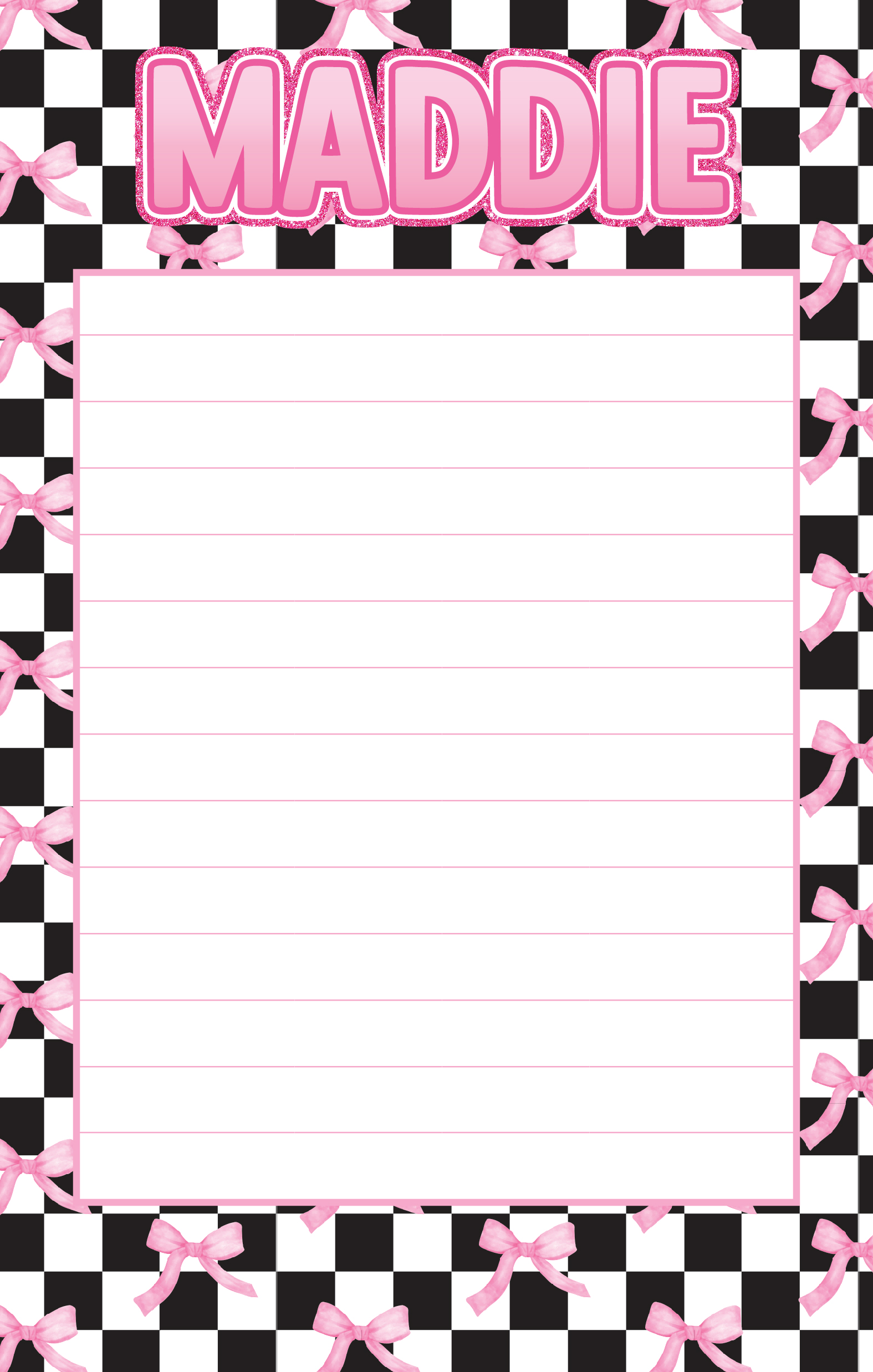 CAMP NOTEPADS-CUSTOM-CHECKERBOARD WITH BOWS