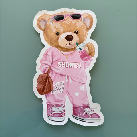 LARGE VINYL SINGLE DECAL (CUSTOM)-PINK BEAR