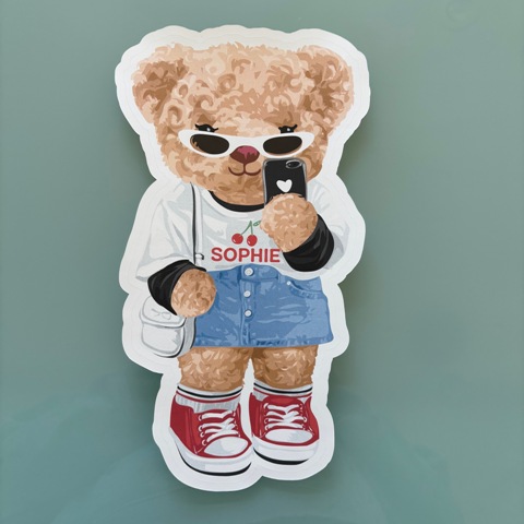 LARGE VINYL SINGLE DECAL (CUSTOM)-CHERRIES BEAR