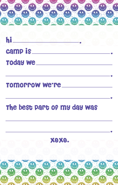NOTEPAD-GLITTER OMBRE SMILEY CAMP FILL IN