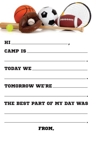CAMP NOTEPAD-FILL IN-SPORTS EQUIPMENT CAMP STATIONERY