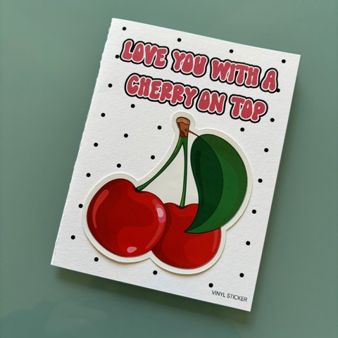 CHERRIES-STICKER FOLDED NOTECARD
