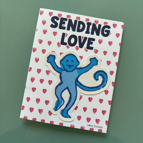BLUE MONKEY STICKER FOLDED NOTECARD