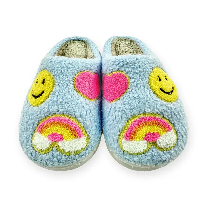 BLUE SMILEY RAINBOW SLIPPERS