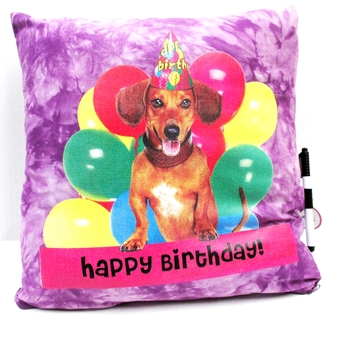 Happy Birthday Dog with Balloons Autograph Pillow-Pastel