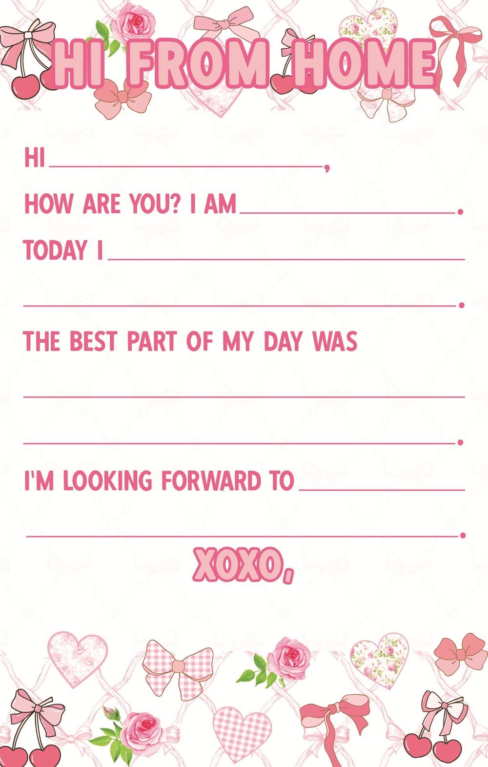 FROM HOME NOTEPAD-PINK COQUETTE FILL IN
