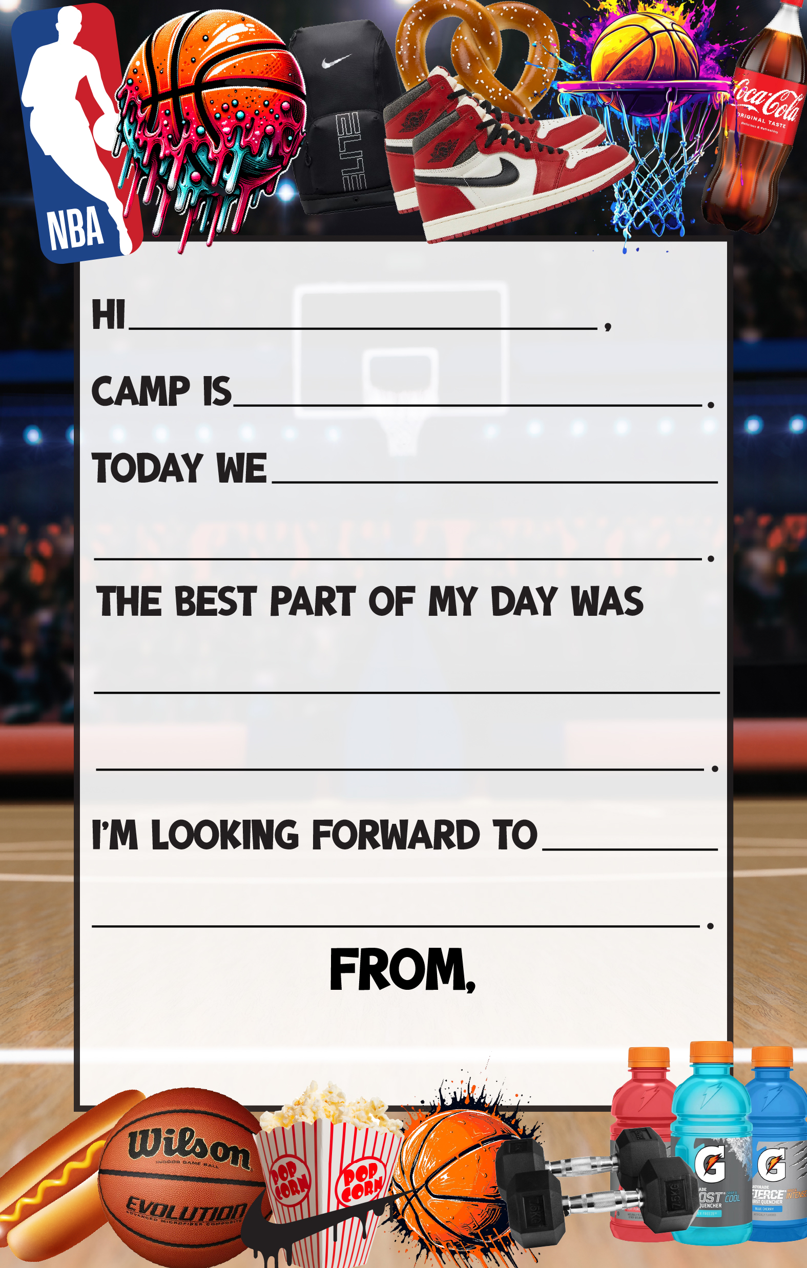 CAMP FILL IN NOTEPAD-BASKETBALL ARENA COLLAGE
