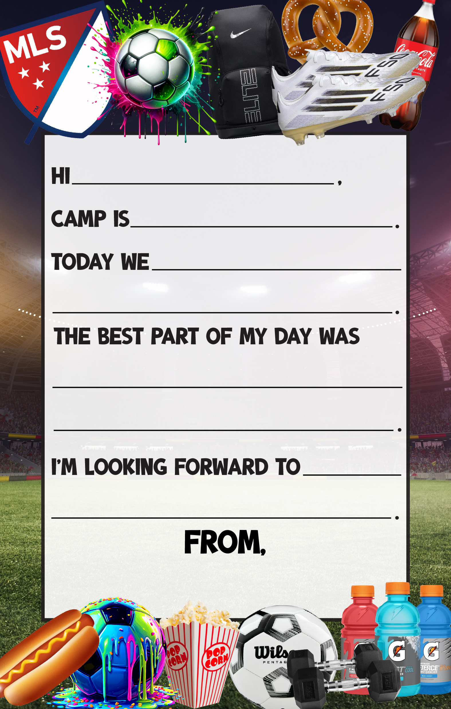 CAMP FILL IN NOTEPAD-SOCCER STADIUM COLLAGE