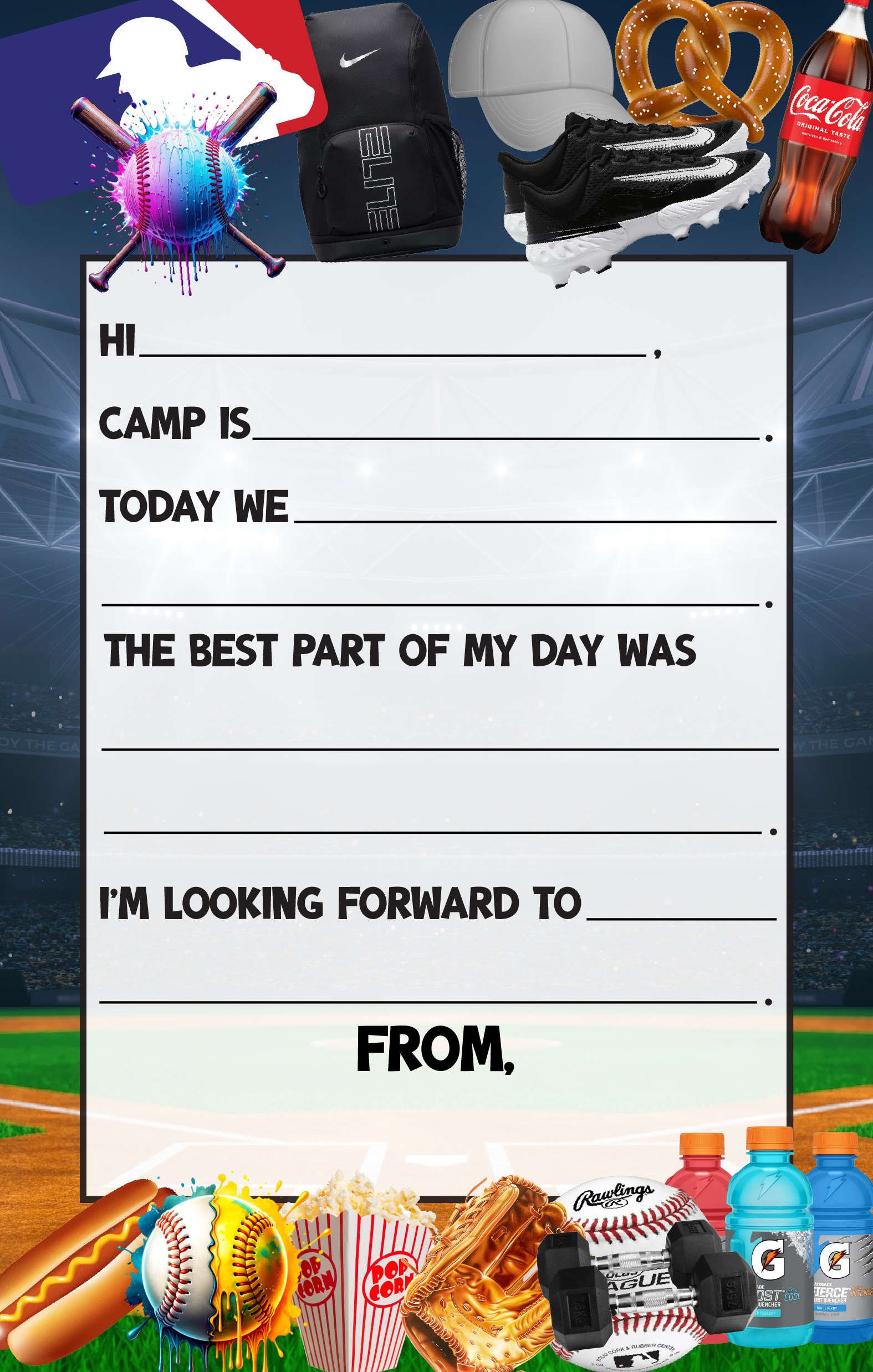 CAMP FILL IN NOTEPAD-BASEBALL STADIUM COLLAGE