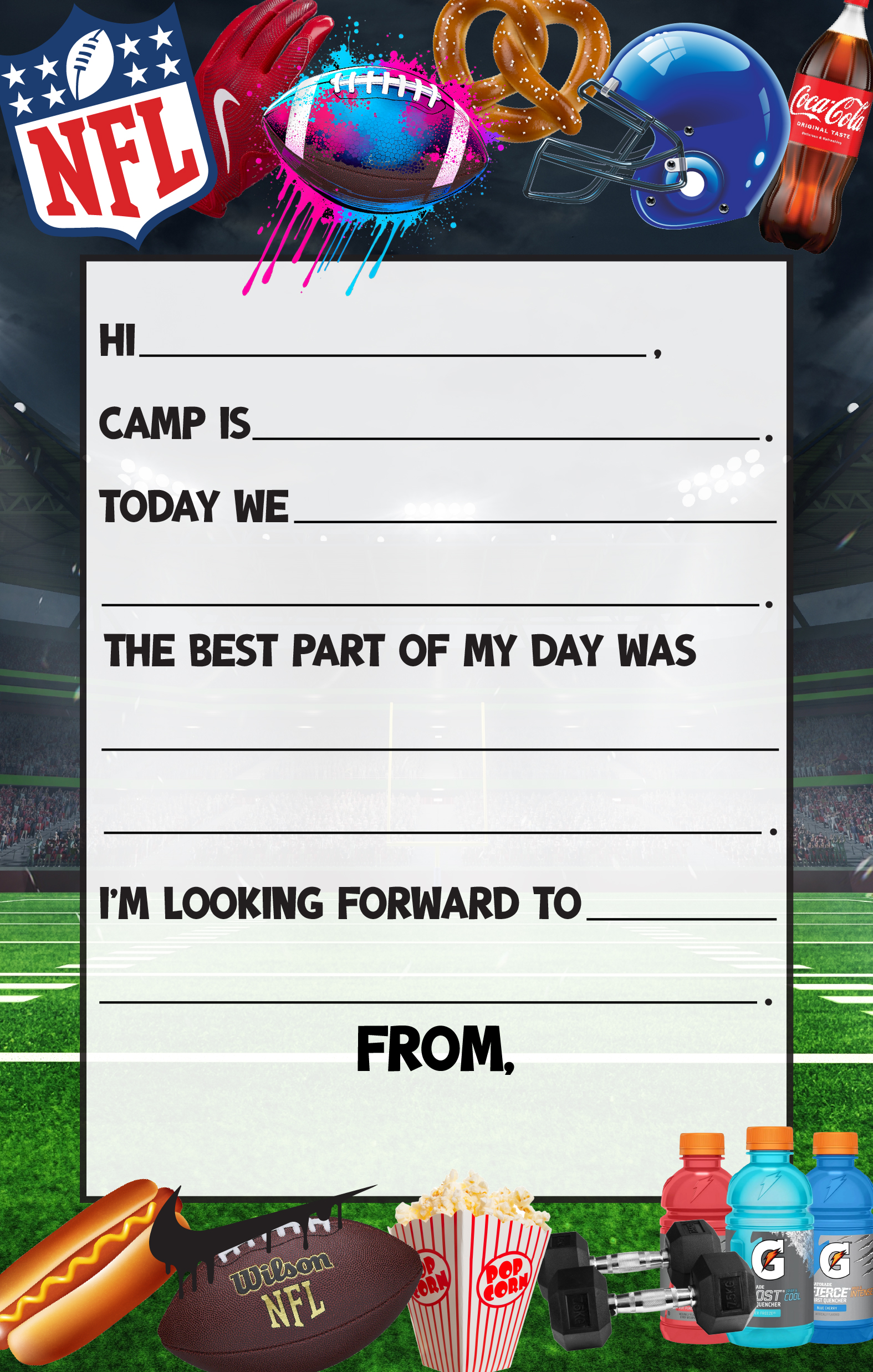 CAMP FILL IN NOTEPAD-FOOTBALL STADIUM COLLAGE