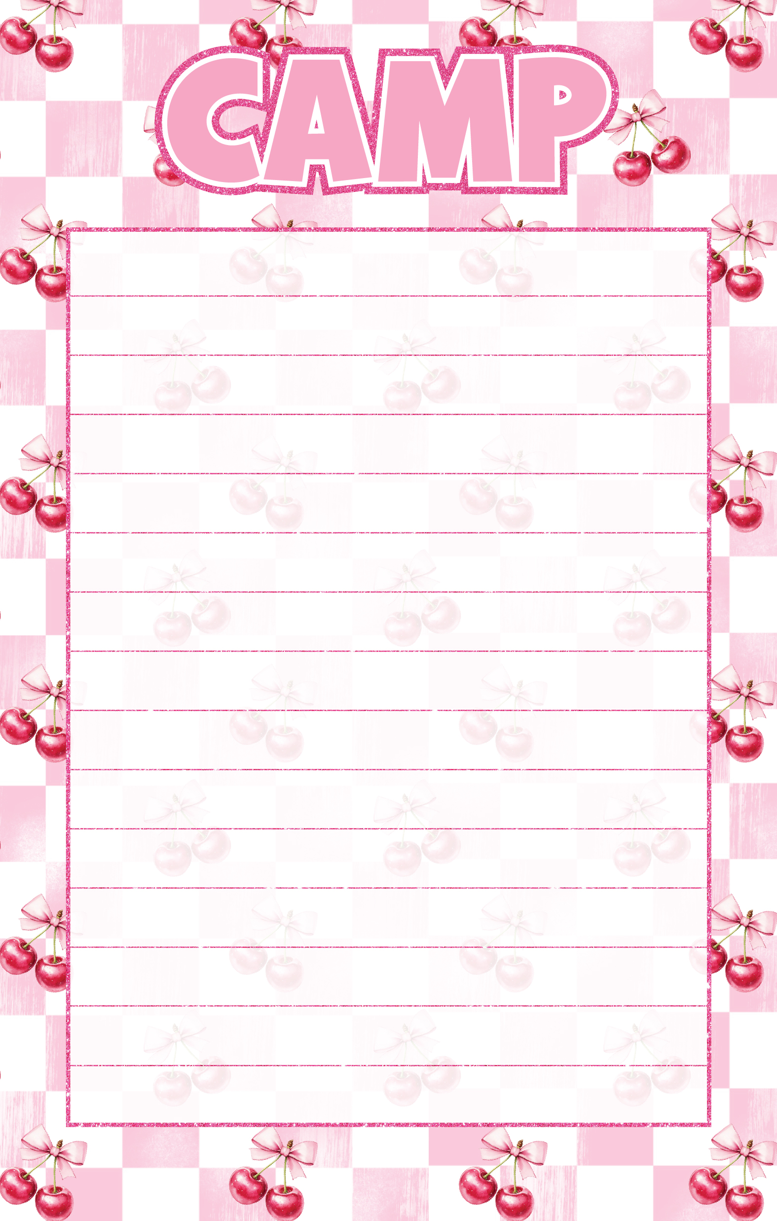 CAMP NOTEPAD-CHERRIES ON PINK CHECK