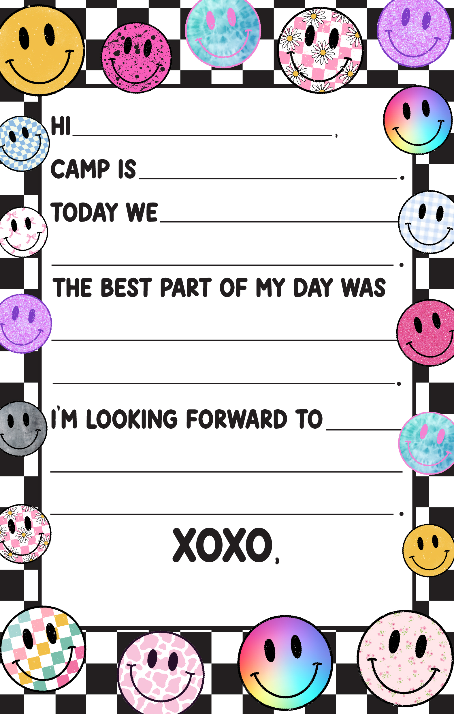 CAMP FILL IN NOTEPAD-CHECKERBOARD WITH SMILEY