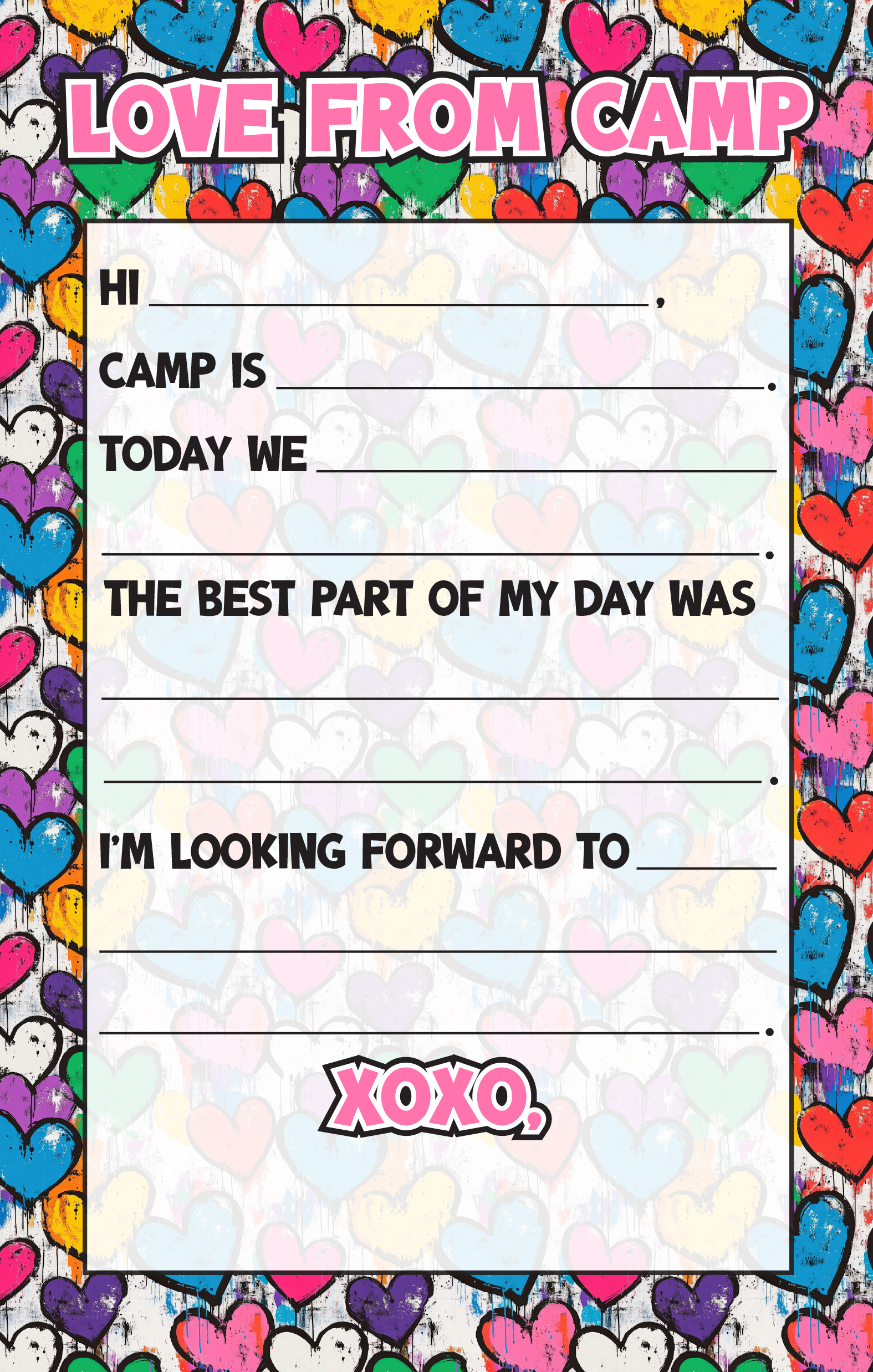CAMP FILL IN NOTEPAD-COLORFUL DRIPPING HEARTS