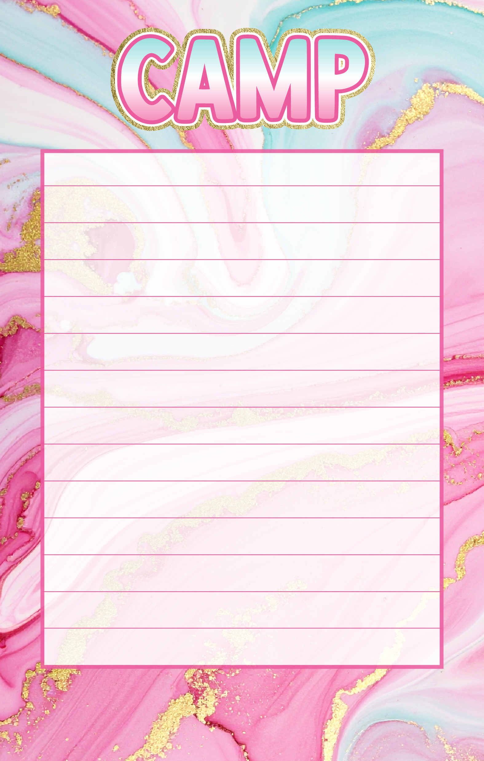 CAMP NOTEPAD-PINK & TURQ MARBLE SWIRL