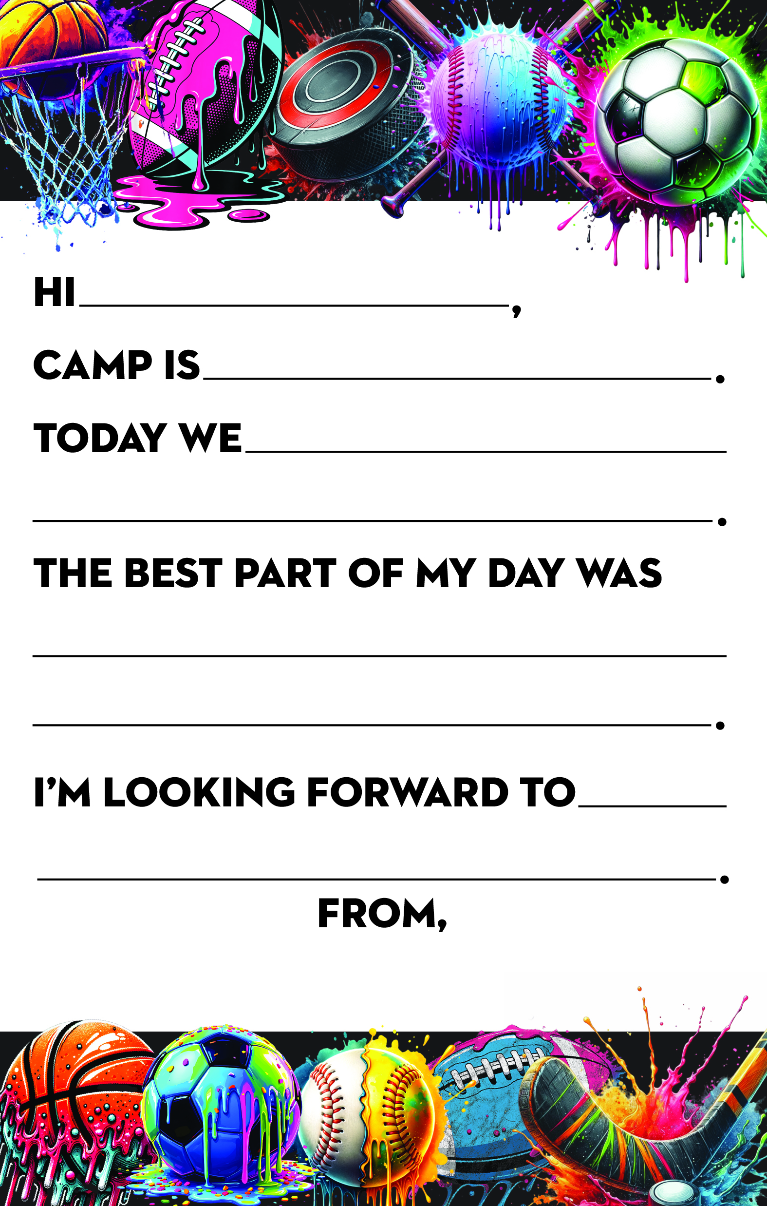 CAMP FILL IN NOTEPAD-DRIPPY SPORTS BALLS