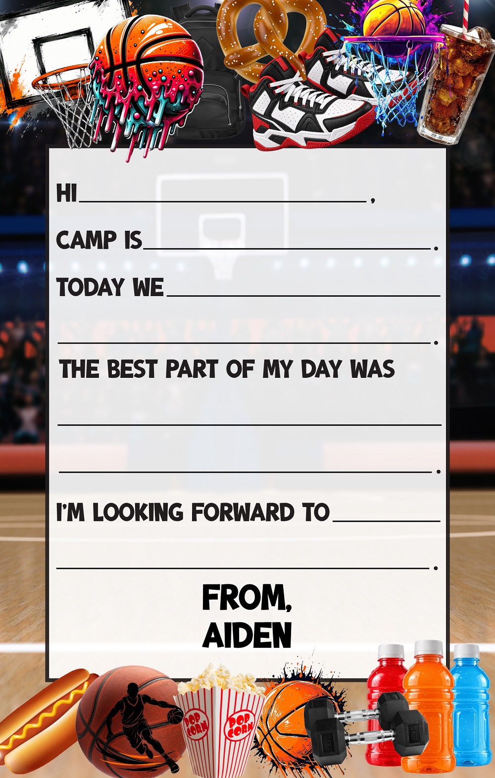 CAMP NOTEPADS-CUSTOM-BASKETBALL COURT FILL IN