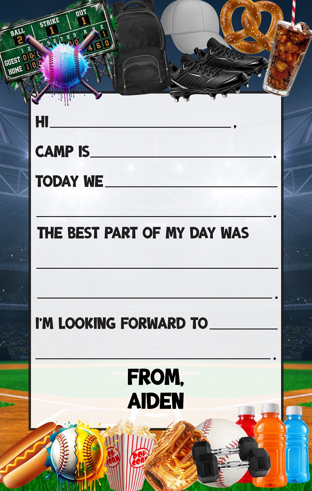 CAMP NOTEPADS-CUSTOM-BASEBALL FIELD FILL IN